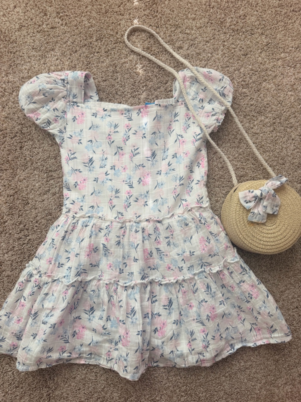 Draper James White Floral Smocked Square-Neck Tunic with Pink and Blue Print